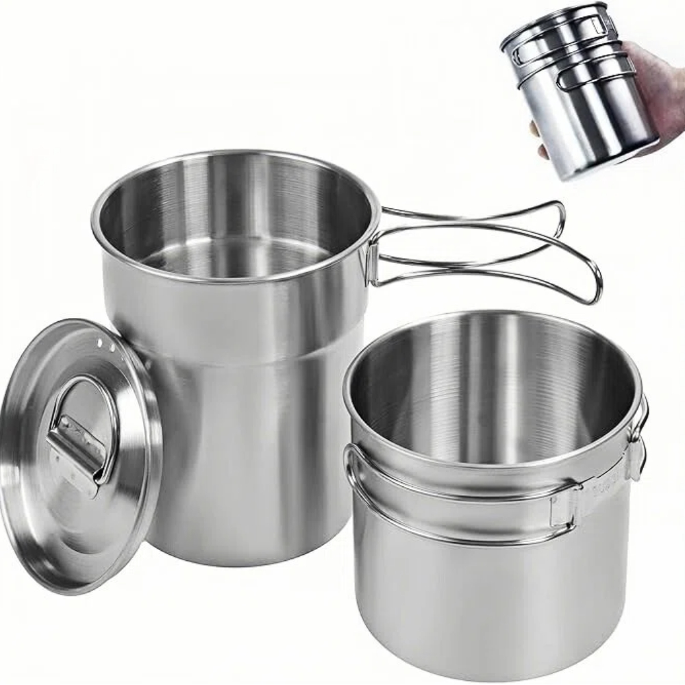Camping Cooking Pot - Faltbare Campingbecher, Campingtöpfe, Kochgeschirr, 304-Food-Grade Outdoor-Camping-Kochset