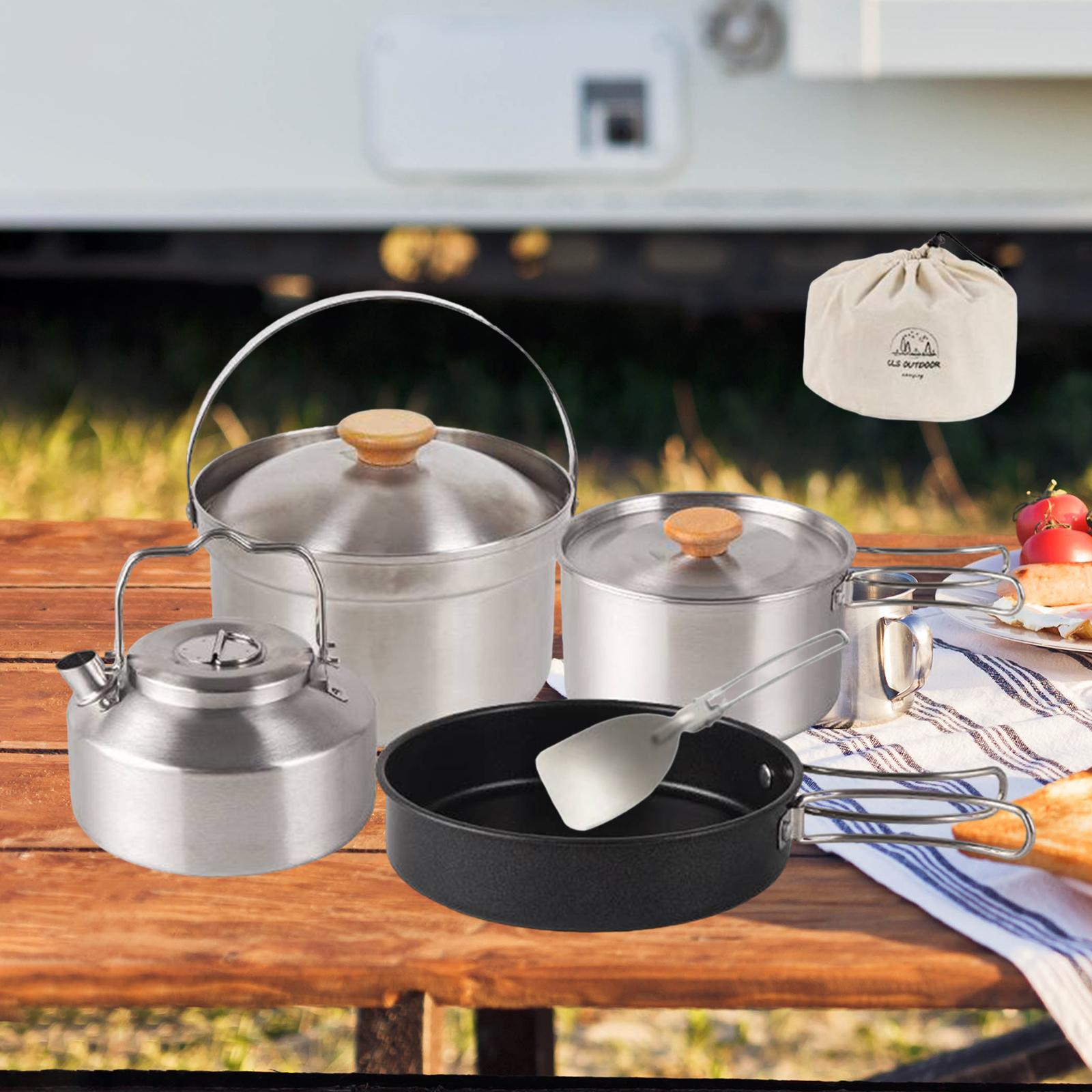 Camping Cooking Set Non Stick - Camping-Kochgeschirr, Kochzubehör, tragbare Antihaft-Bratpfanne, Teekanne, Wasserkocher,