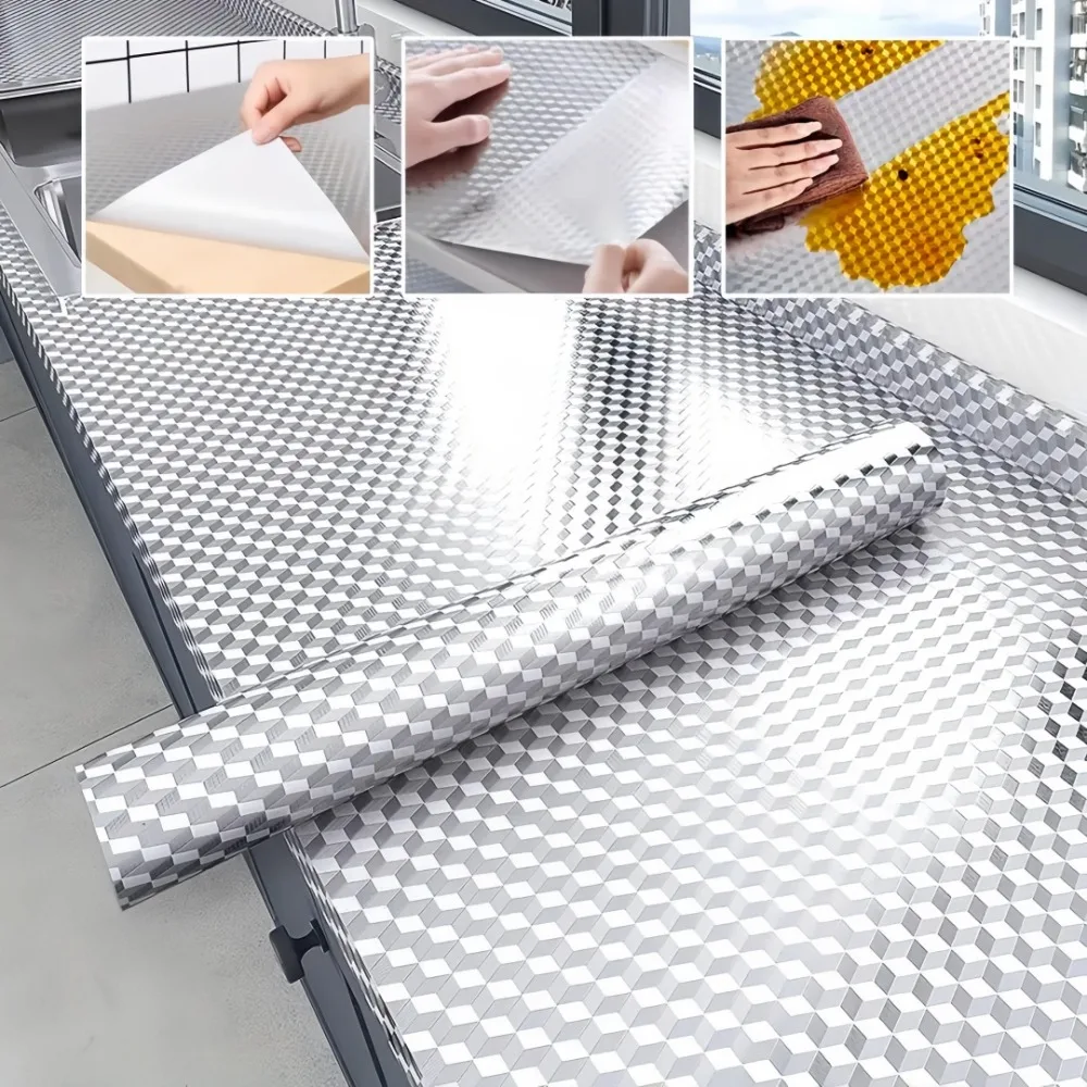Aluminum Foil Heavy Duty - 3/5M Selbstklebende Küchen-Tapeten-Aufkleber Wasserdichte Aluminiumfolie Ölbeständige