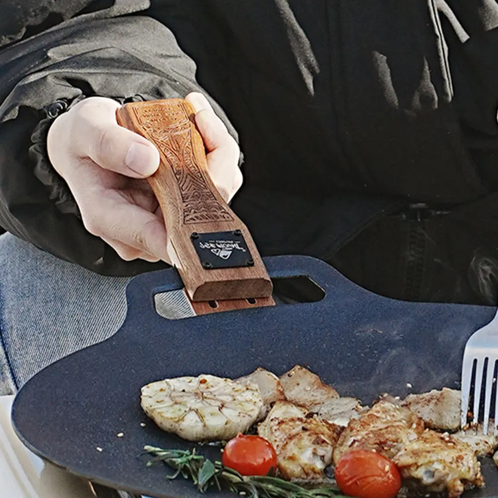 Camping Cooking Gadgets - Outdoor-Grillpfanne aus Naturholz mit abnehmbarem, hitzebeständigem