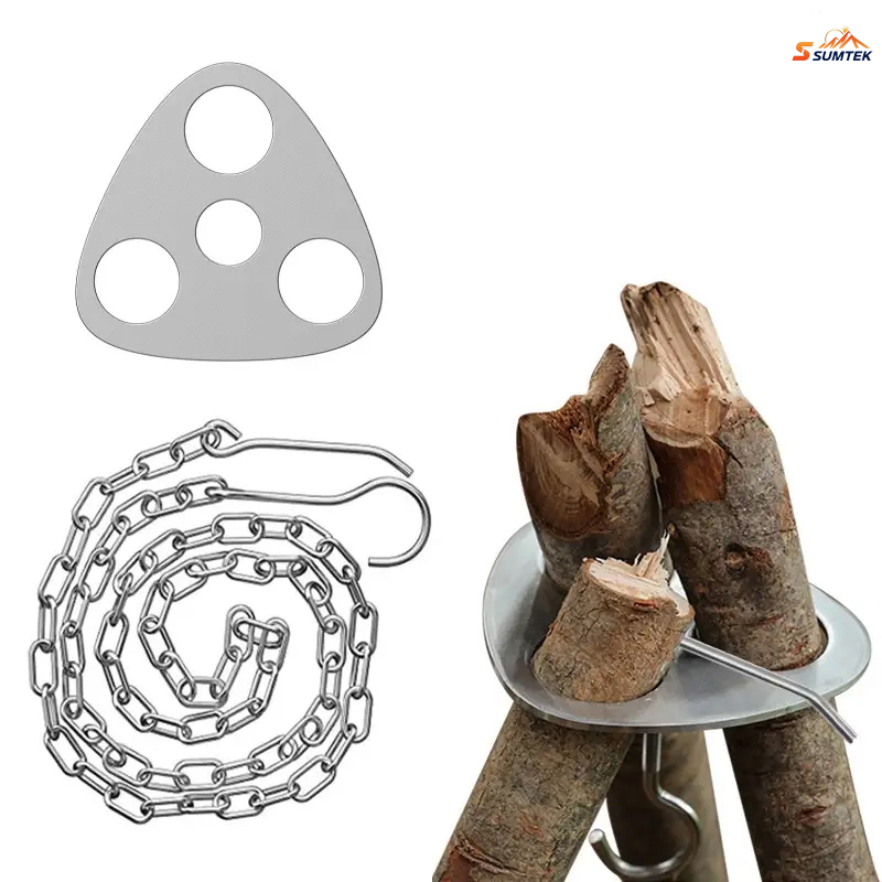 Camping Cooking Tripod - Tragbarer Camping-Stativ-Aufhänger aus Edelstahl, verstellbare Kette,