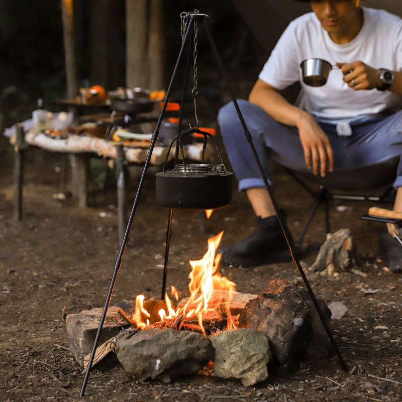 Camping Cooking Tripod - Tragbares Outdoor-Kochstativ Dreieckige Stütze Aluminiumlegierung Kochtopfrahmen