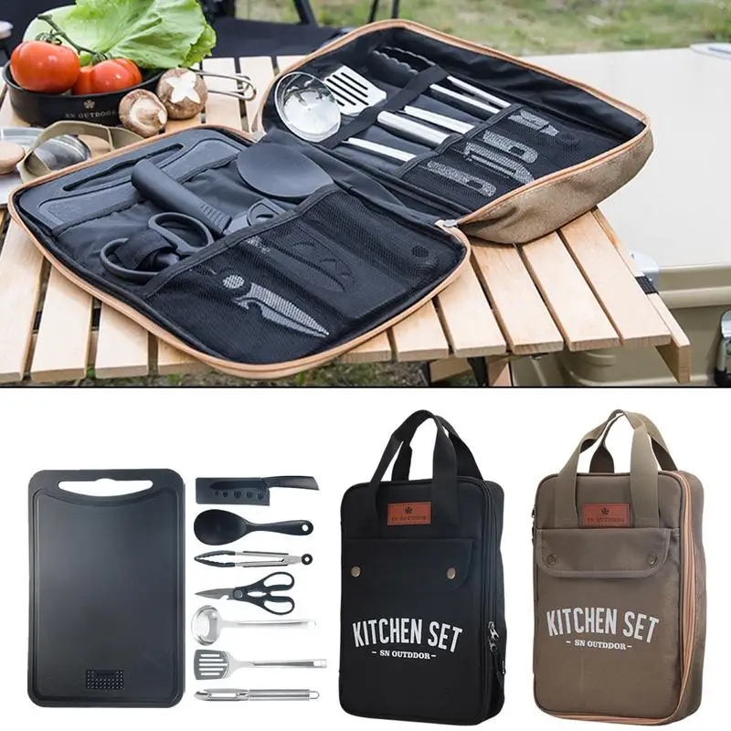 Camping Cooking Gadgets - 8-teiliges Camping-Küchen-Kochgeschirr-Set Tragbares Outdoor-Reise-Utensilien-Set Edelstahl Koch-