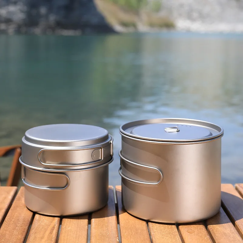 Camping Cooking Pots And Pans Set - Camping Ultraleichter Titan-Kochtopf- und Bratpfannen-Set, kleiner