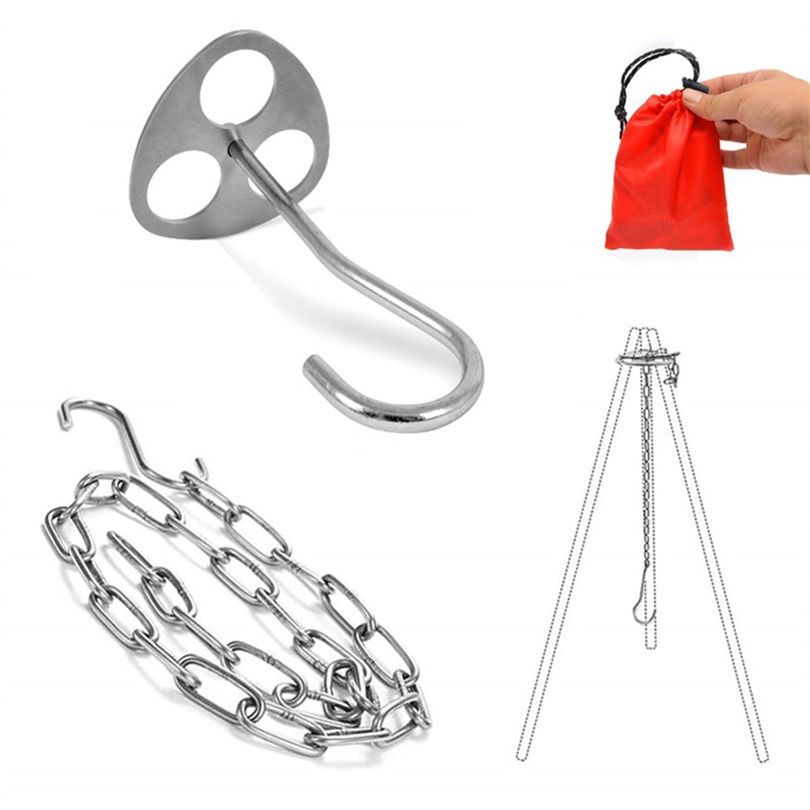 Camping Cooking Tripod - Edelstahl-Camping-Stativplatte mit 3 Löchern, Lagerfeuer-Hängewannenhalterung mit