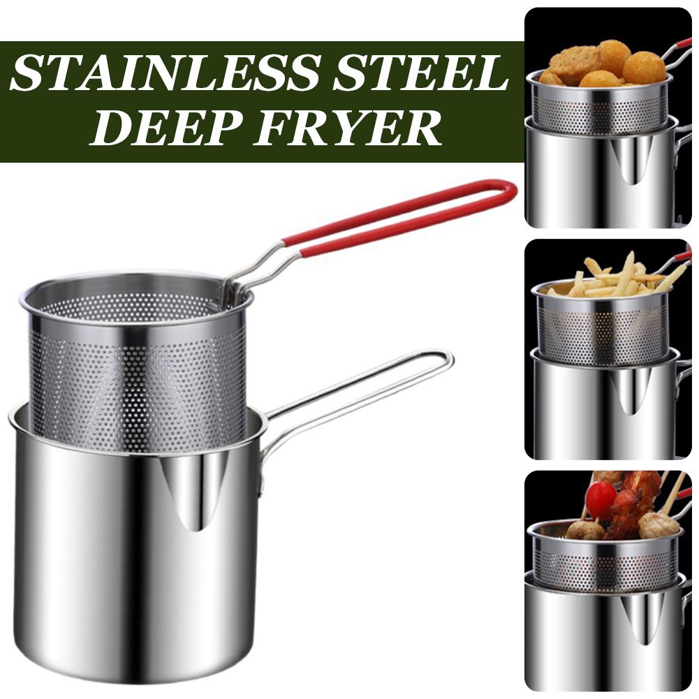 Camping Cooking Pan Set - Edelstahl-Frittiertopf-Set mit Siebkorb, Multifunktionaler Nudel- und