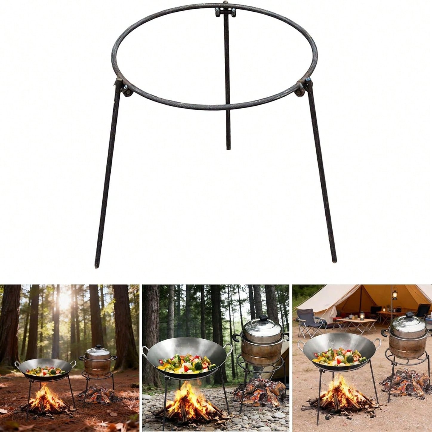 Camping Cooking Tripod - Tragbares Outdoor-Camping-Stativ mit verstellbaren Beinen, abnehmbarer