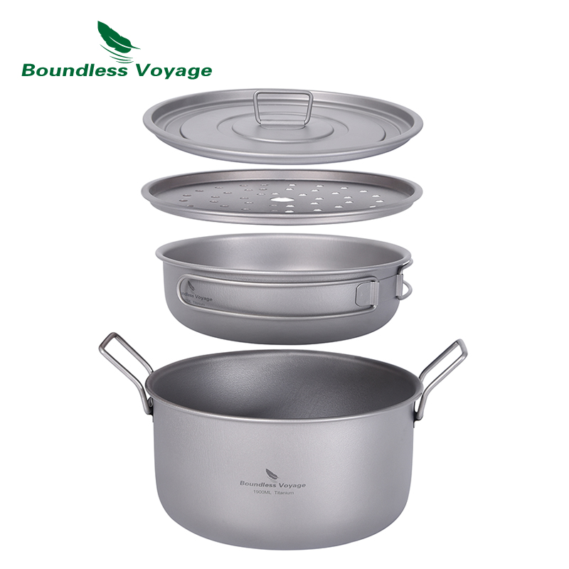 Camping Cooking Gadgets - Boundless Voyage Camping-Kochtopf, multifunktionaler Titan-Dampfgarer, Suppentopf,